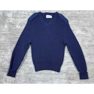 Iron Run Sweater Mens 40 Blue Virgin Wool Military Commando V-Neck Ribbed USA